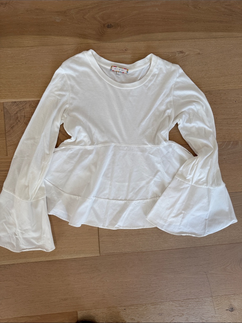 NWOT Anthropologie Women’s White Peplum Long-Sleeve Top with Bell Sleeves size S